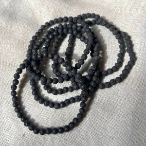 Black Lava Stone 4mm Beaded Bracelet - Strength