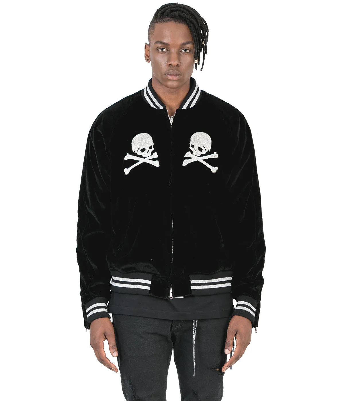 Black Silk Velvet Varsity Jacket