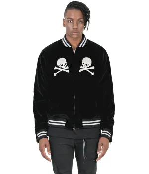 Black Silk Velvet Varsity Jacket