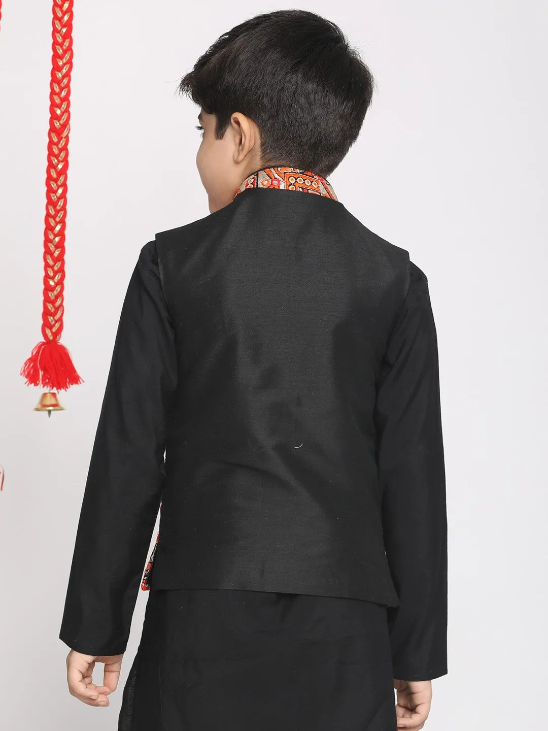 Boy's Orange And Black Nehru Jacket - Vastramay Boys