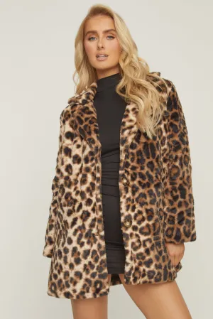 Brown Leopard Print Faux Fur Coats - Yasmin