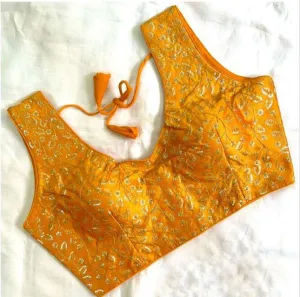 Charming Yellow Colored Sequins And Thread Work Blouse For Women