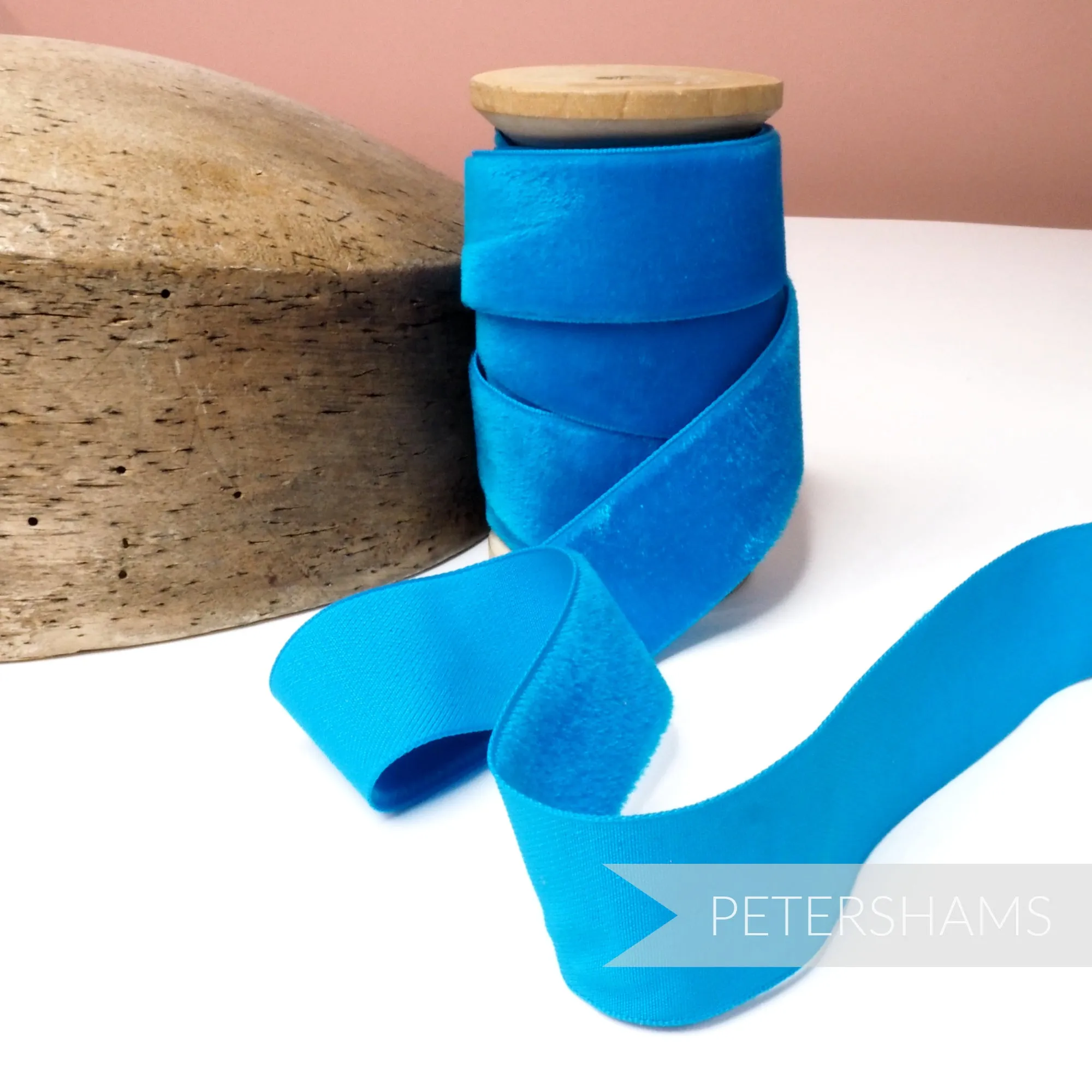 Deep Turquoise 28mm Vintage Velvet Ribbon (Various Makes) - 1m