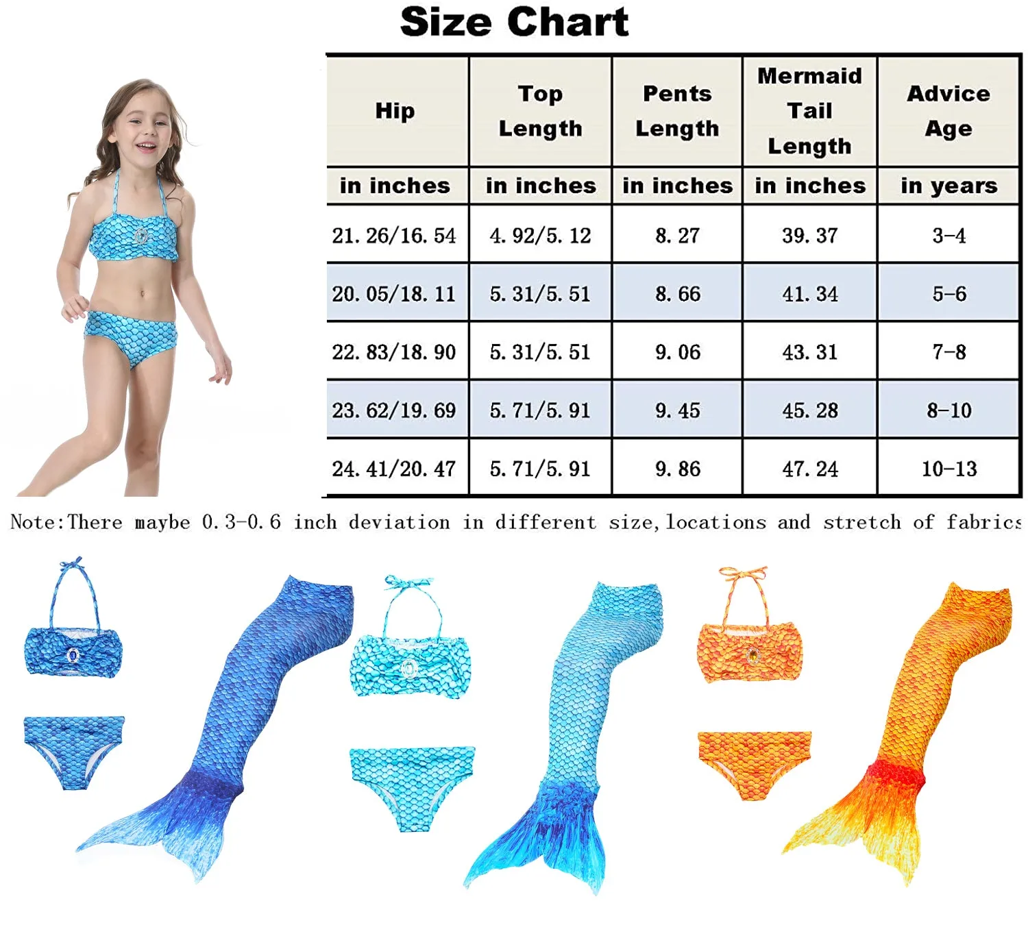 Fancydresswale Mermaid swimming costume bikini for Girls- Green Blue