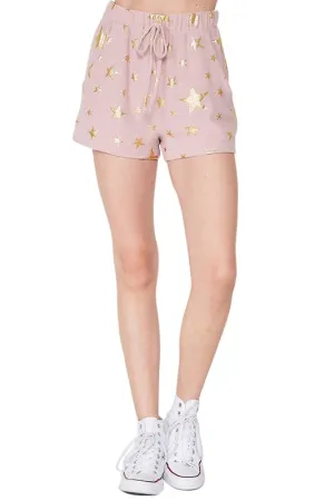 Foil Star Print Knit Shorts - Blush/Gold