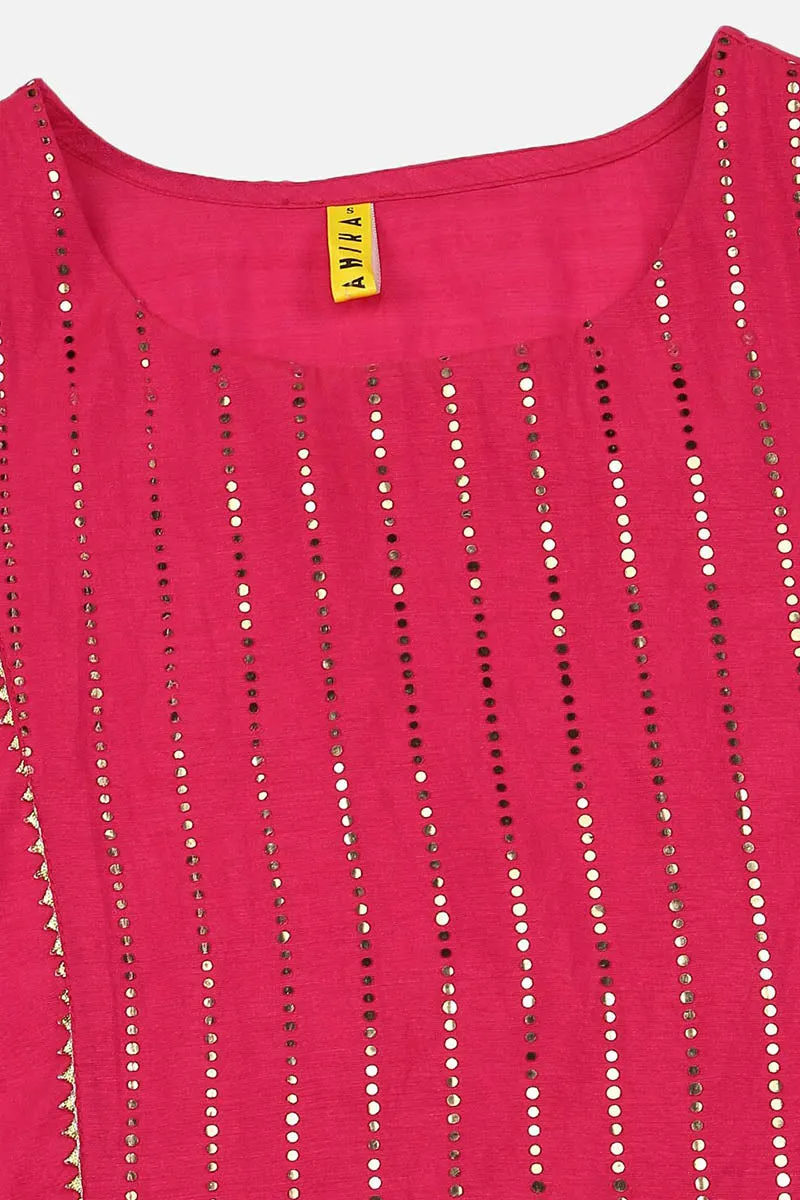 Fuchsia Poly Chanderi Solid Straight Suit Set