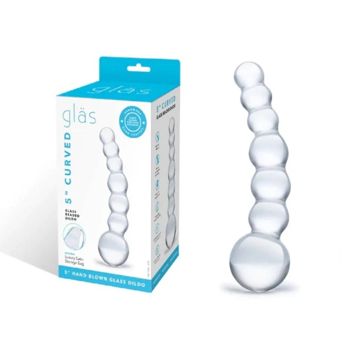 Glas Curved Glass Beaded Dildo Clear 5 Inch