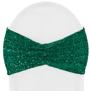 Glitz Ruffle Sequin Spandex Chair Band Sash - Emerald Green