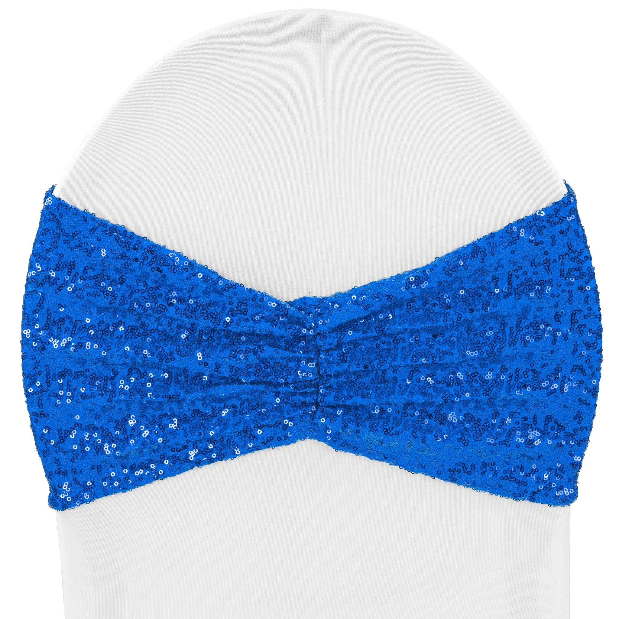 Glitz Ruffle Sequin Spandex Chair Band Sash - Royal Blue