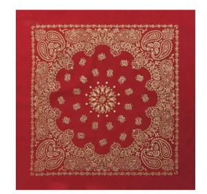 Gold On Red Metallic Paisley Bandana