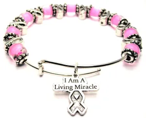 I Am A Living Miracle With Awareness Ribbon Beads 9mm Glass Beaded Bracelet