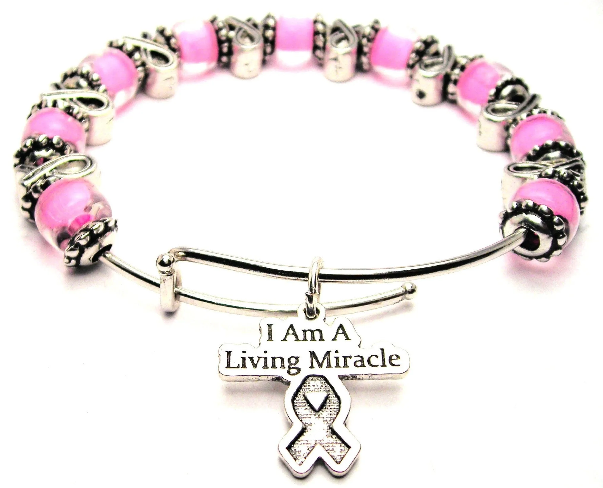 I Am A Living Miracle With Awareness Ribbon Beads 9mm Glass Beaded Bracelet