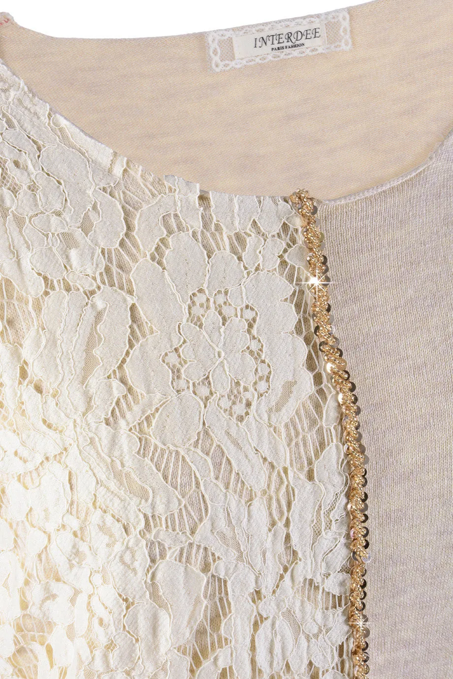 LUNA Beige Lace Sequin Blouse