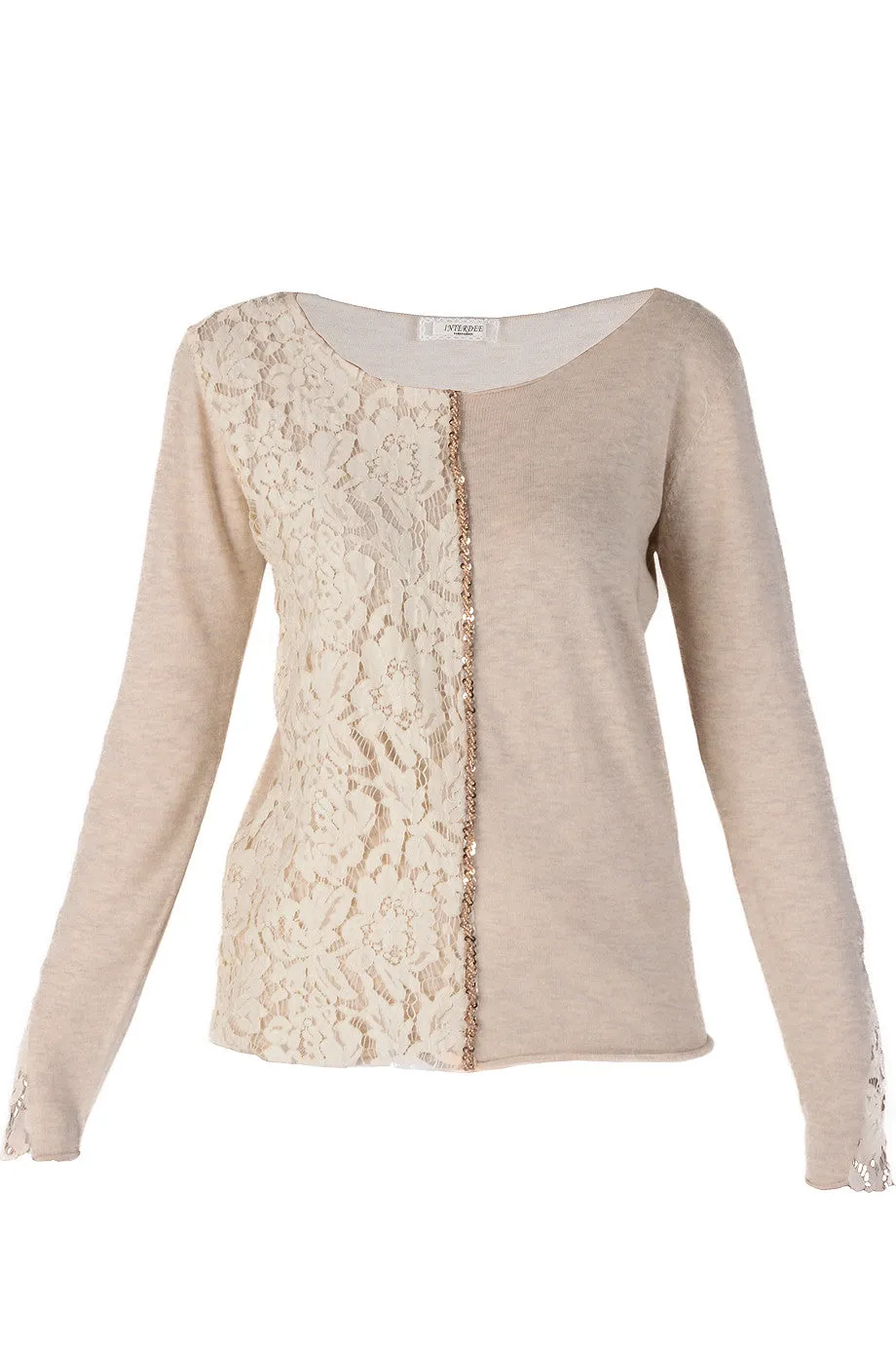 LUNA Beige Lace Sequin Blouse