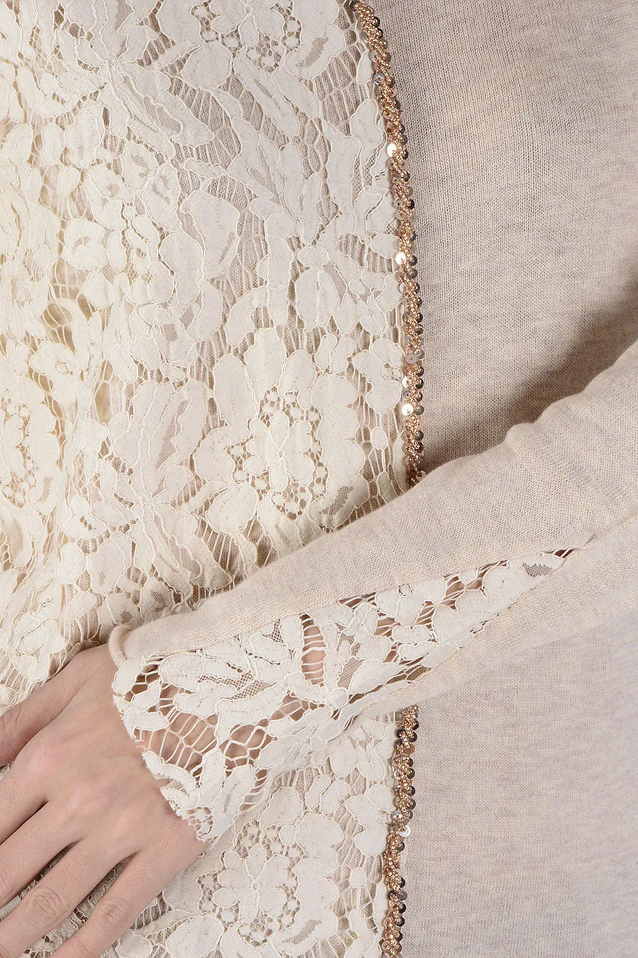 LUNA Beige Lace Sequin Blouse