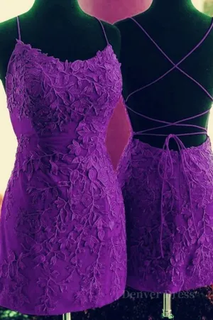 Mermaid Backless Purple Lace Prom Dresses Mermaid Purple Homecoming Dresses Short Purple Lace Formal Evening Dresses