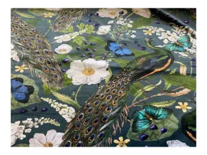 PEACOCKS Pattered Upholstery / Furnishing velvet - 140  cms - 330 gsm peacock fabric