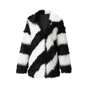 Pre Order:  Patchwork Striped Long Sleeved Faux Fur Coat