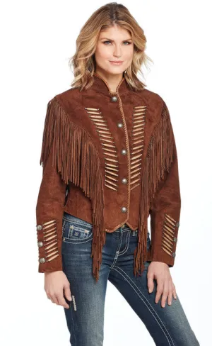 Sidran Women's Beaded & Hand Laced Bone Pipe Buffalo Suede Jacket