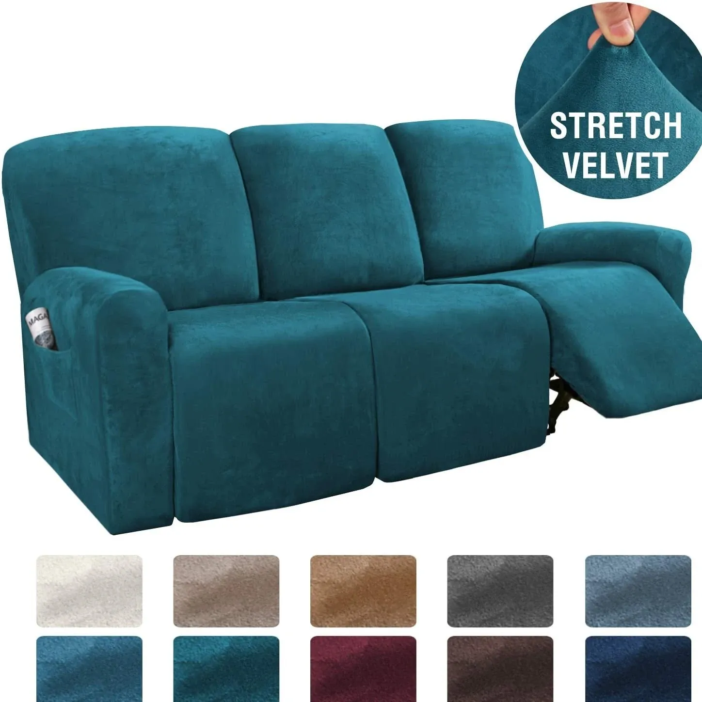 Soft Velvet Recliner Sofa Cover Stone Blue