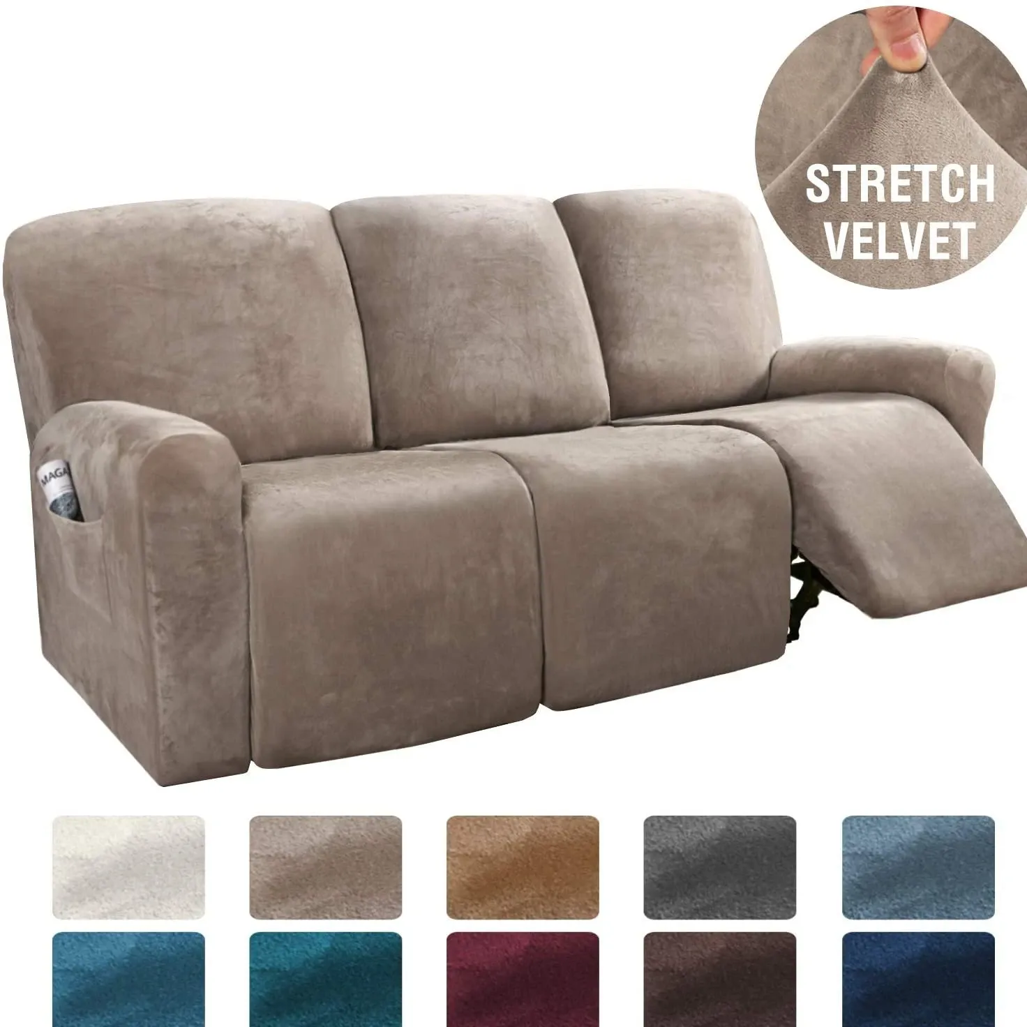 Soft Velvet Recliner Sofa Cover Stone Blue