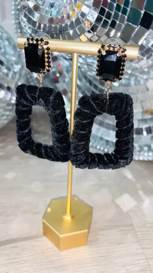 Taylor Velvet Rhinestone Earrings, Black