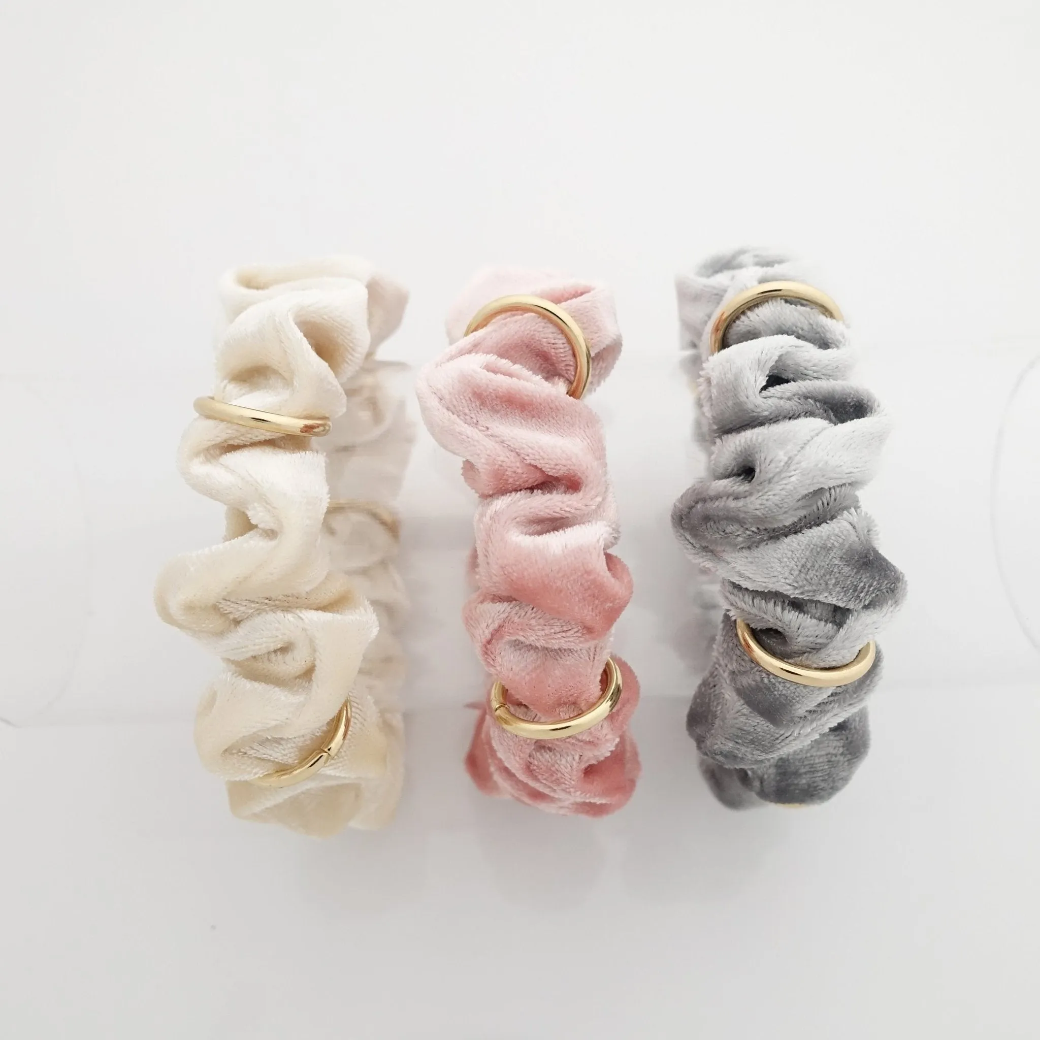 velvet scrunchies pack A set of 3 golden ring decorated mini thin scrunchies pack