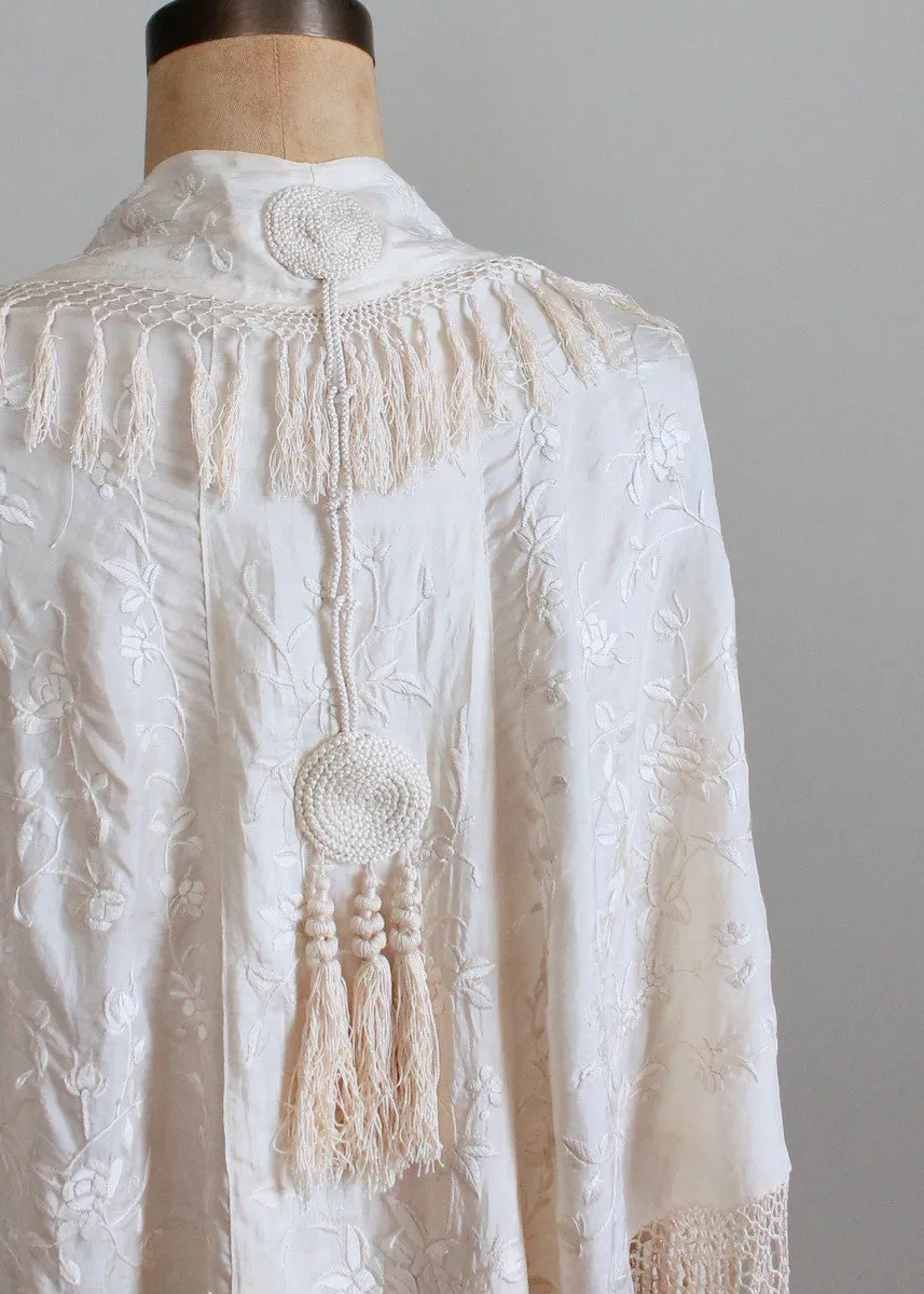 Vintage 1920s Embroidered Fringe Shawl Cape