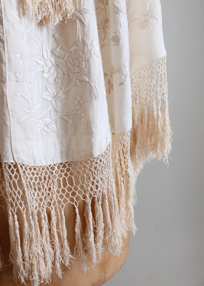 Vintage 1920s Embroidered Fringe Shawl Cape