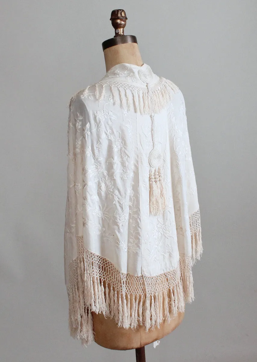 Vintage 1920s Embroidered Fringe Shawl Cape