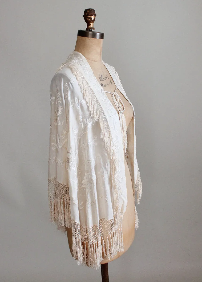 Vintage 1920s Embroidered Fringe Shawl Cape