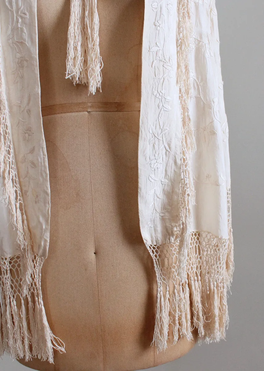 Vintage 1920s Embroidered Fringe Shawl Cape